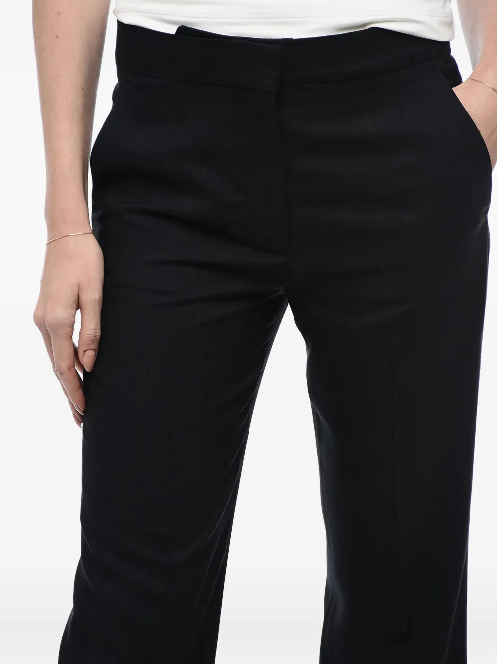 Stella Mccartney Wool Blend Cropped Fit Pants With Hidden Closure In Black