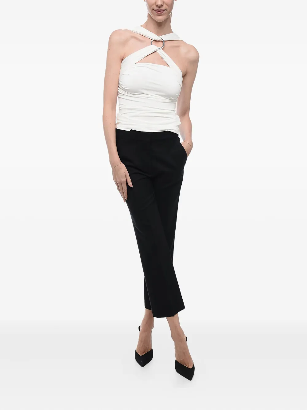 Stella Mccartney Wool Blend Cropped Fit Pants With Hidden Closure In Black