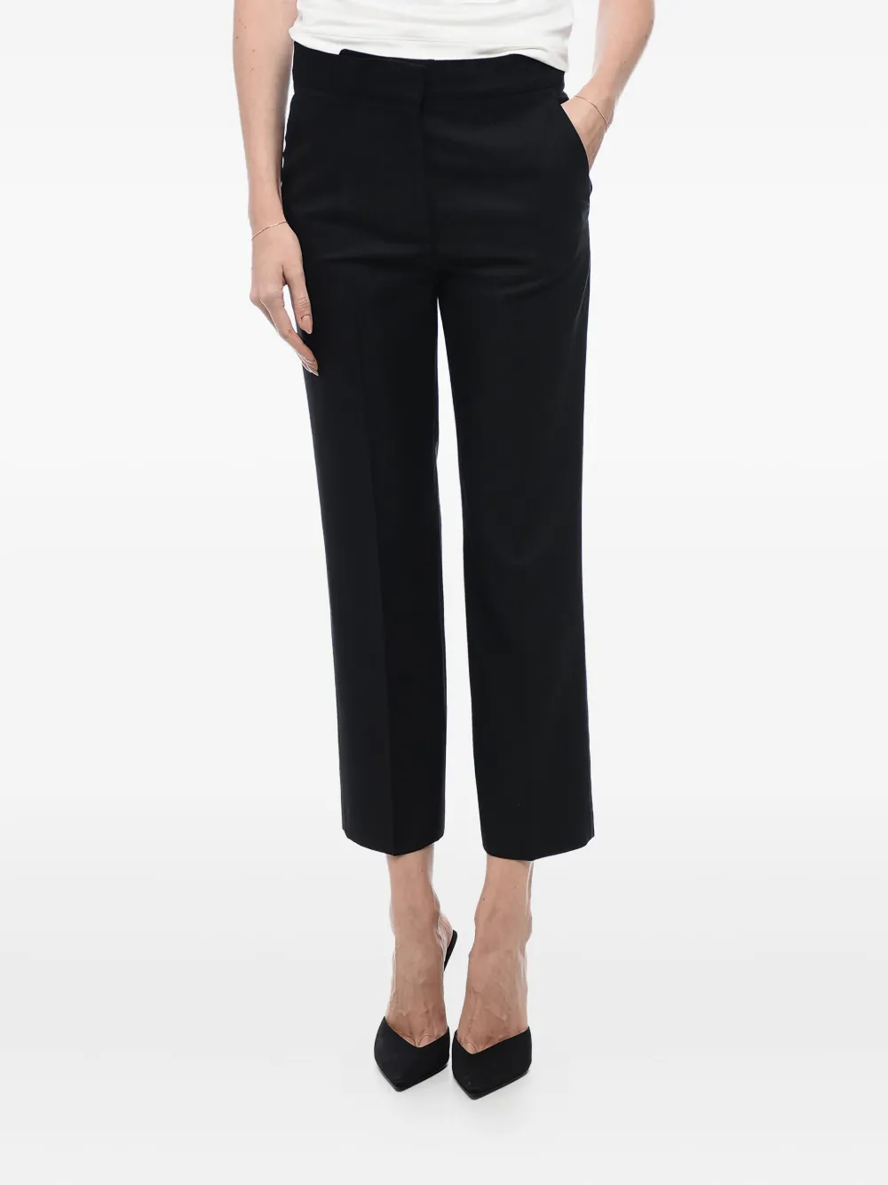 Stella Mccartney Wool Blend Cropped Fit Pants With Hidden Closure In Black
