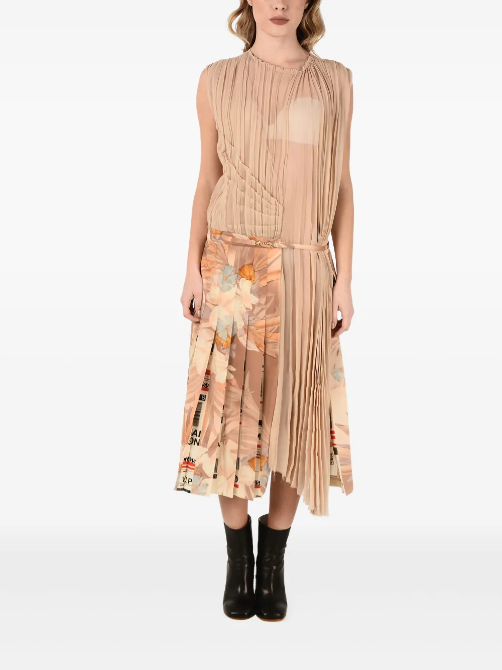 Maison Margiela pleated floral-print midi dress - Neutrals