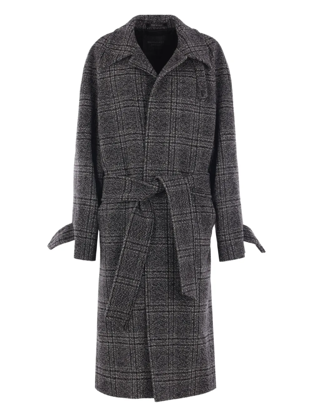 Balenciaga belted check coat Grijs