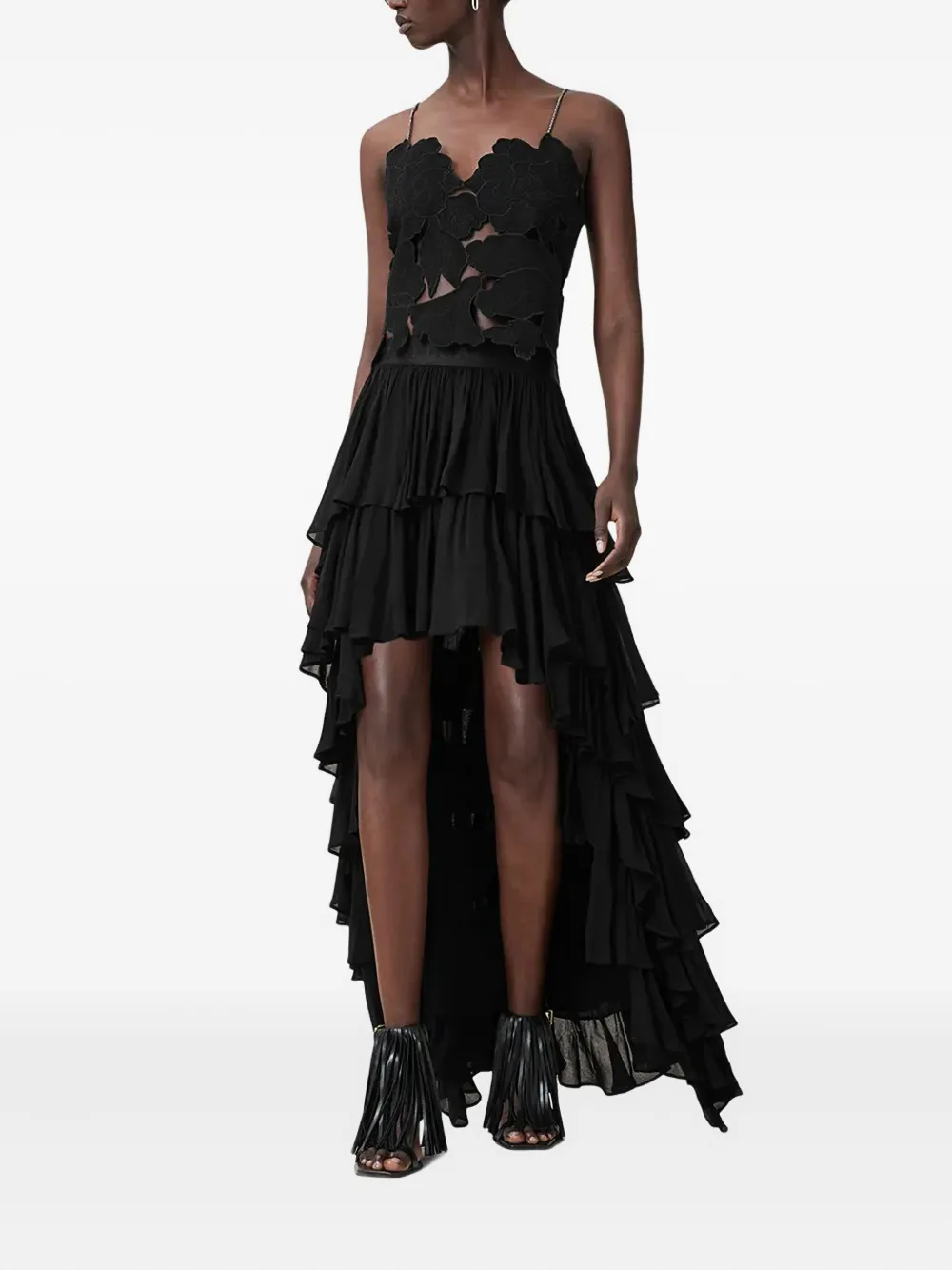 AllSaints Cavarly tiered ruffle maxi skirt - Zwart