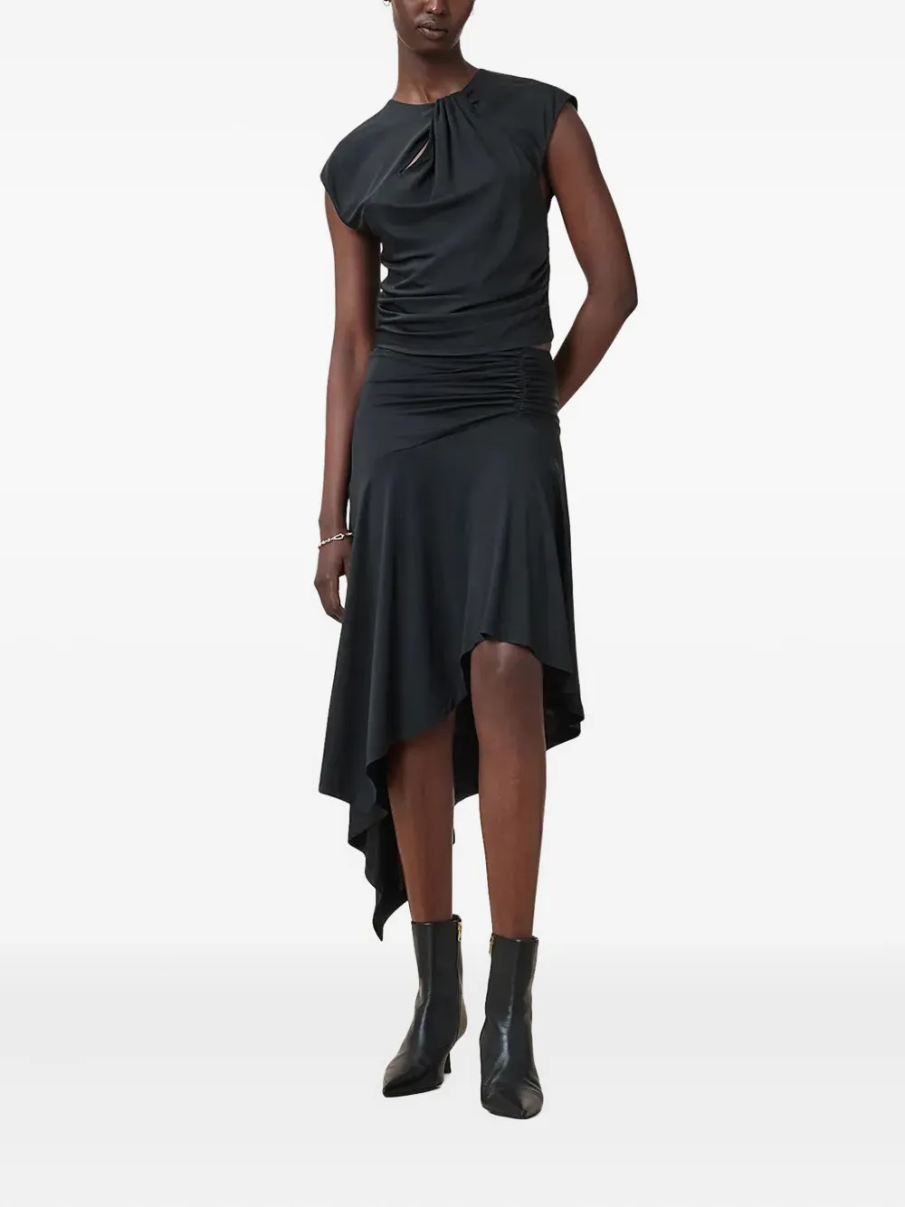 AllSaints Annalie asymmetric midi skirt - Zwart