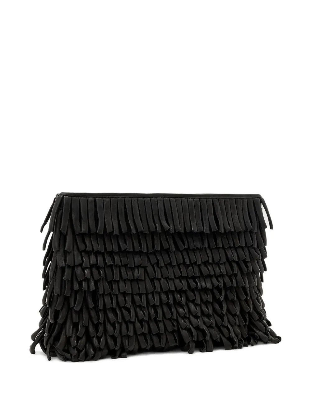 AllSaints Bettina leather fringe clutch - Zwart