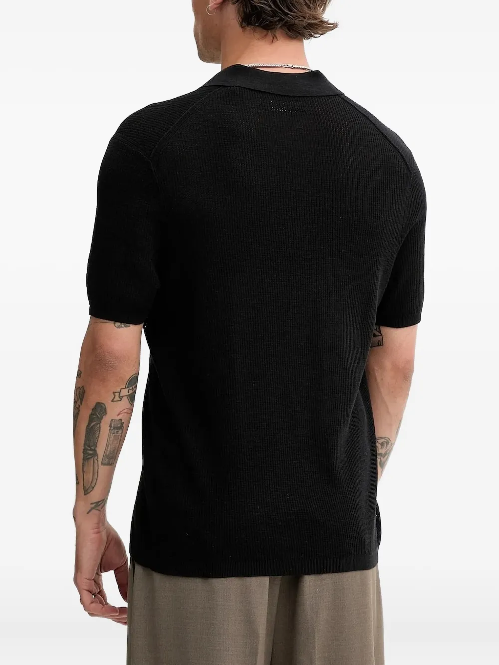 AllSaints Gebreid katoenen poloshirt - Zwart