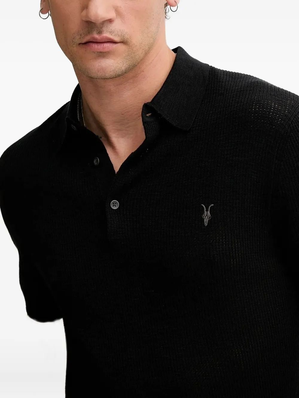 AllSaints Gebreid katoenen poloshirt Zwart