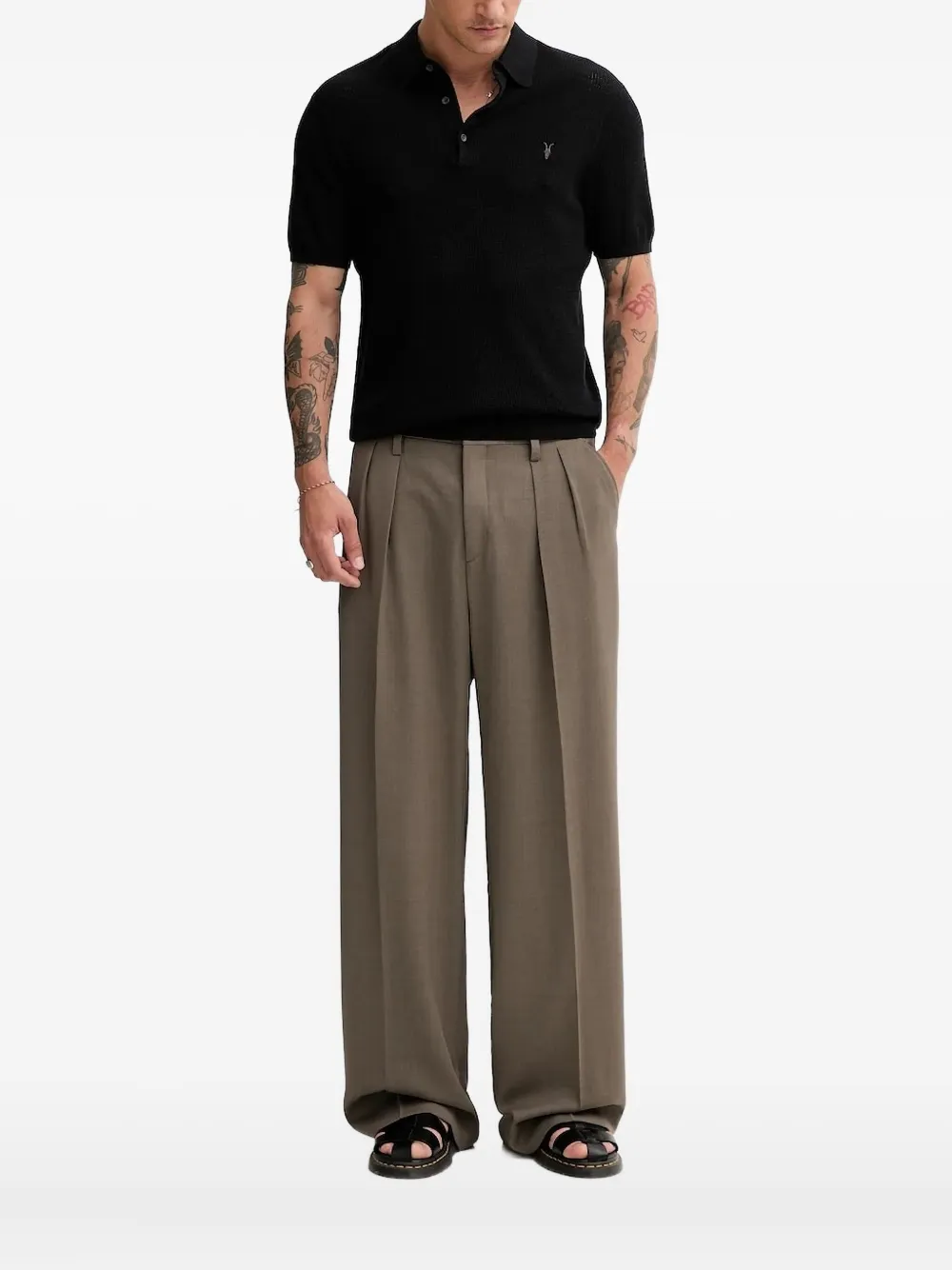 AllSaints Gebreid katoenen poloshirt Zwart