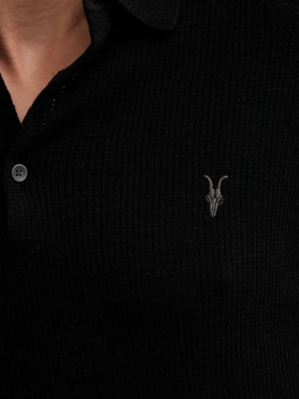AllSaints Gebreid katoenen poloshirt Zwart