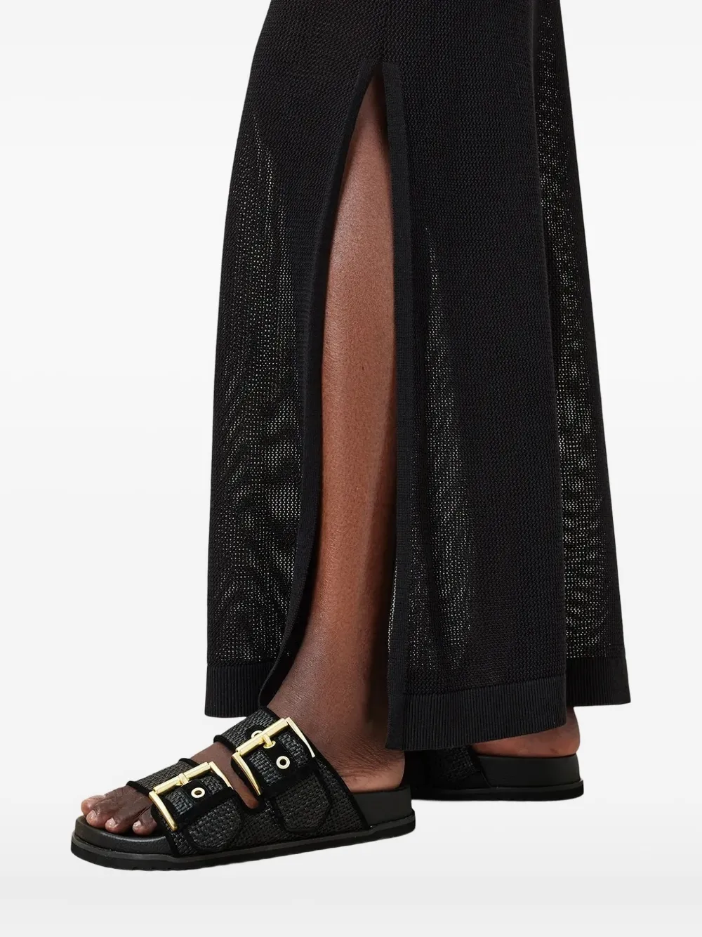 Allsaints Sian Raffia Two-strap Sandal In Black
