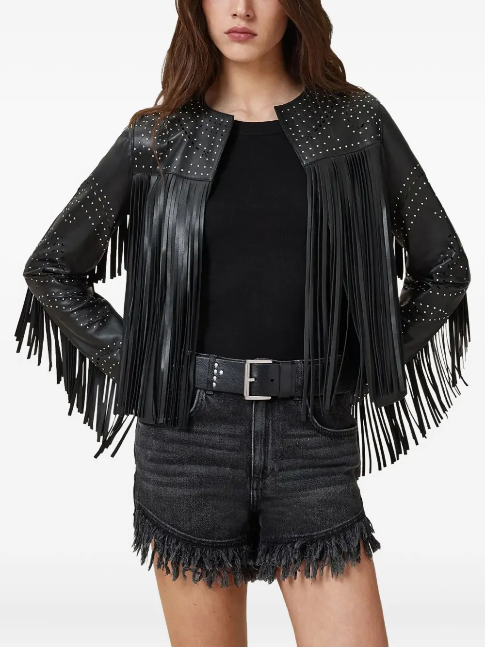 Asta fringed studded leather jacket