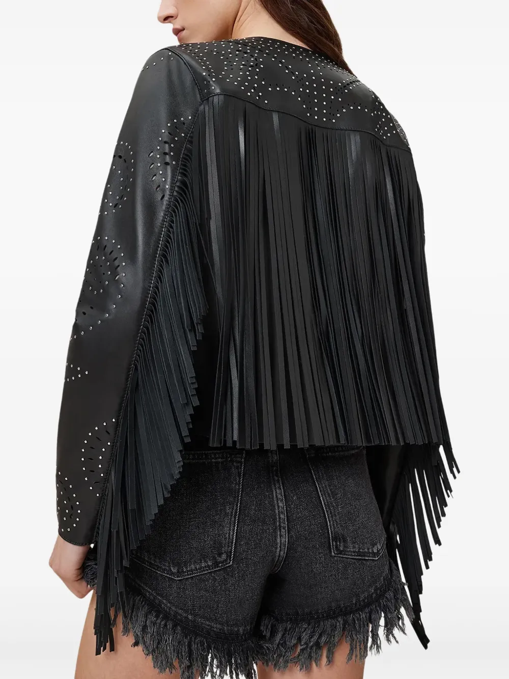 AllSaints Asta leren jack met franje en studs Zwart
