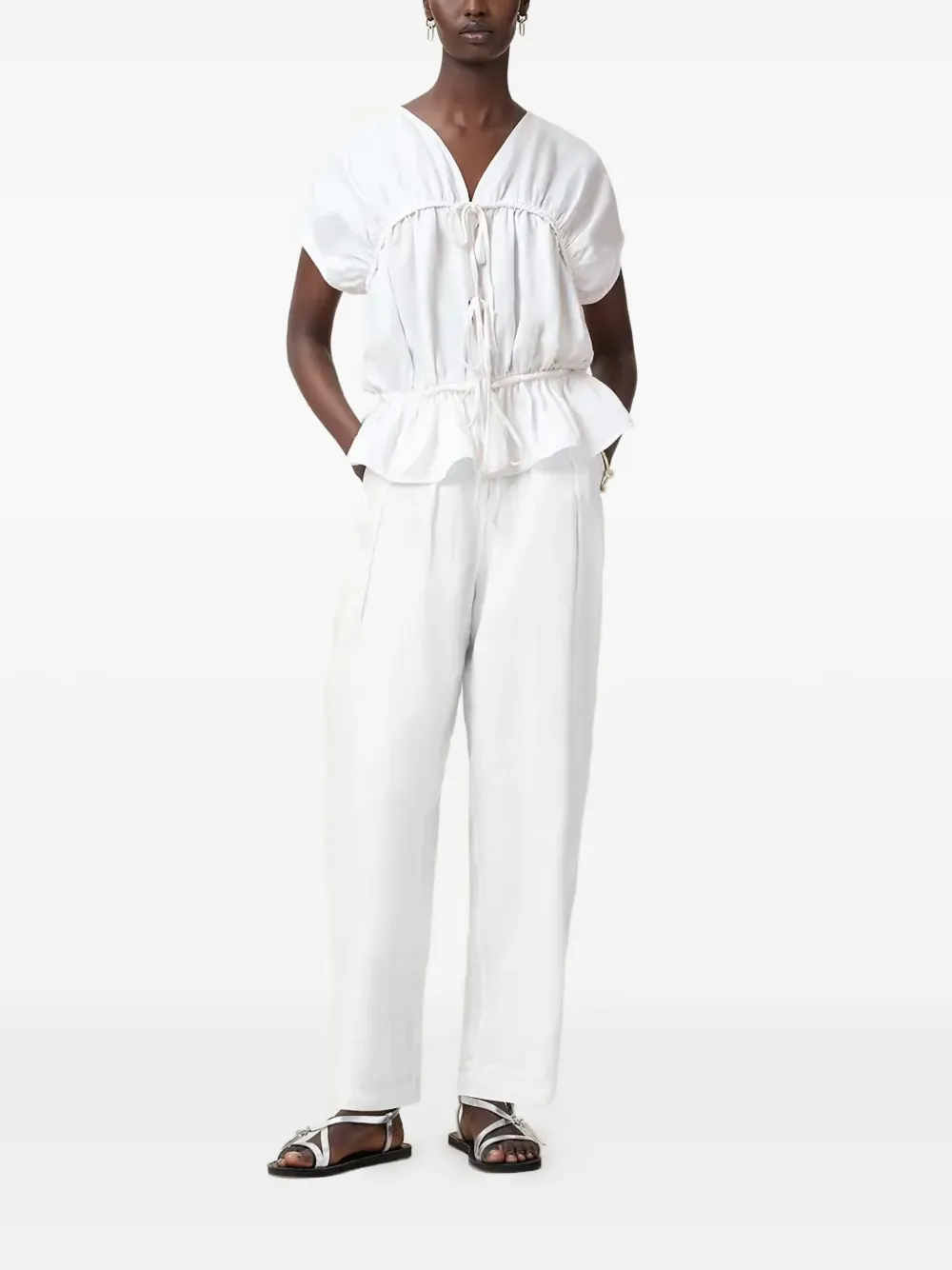 AllSaints Remy tie-front ruffled top - Wit