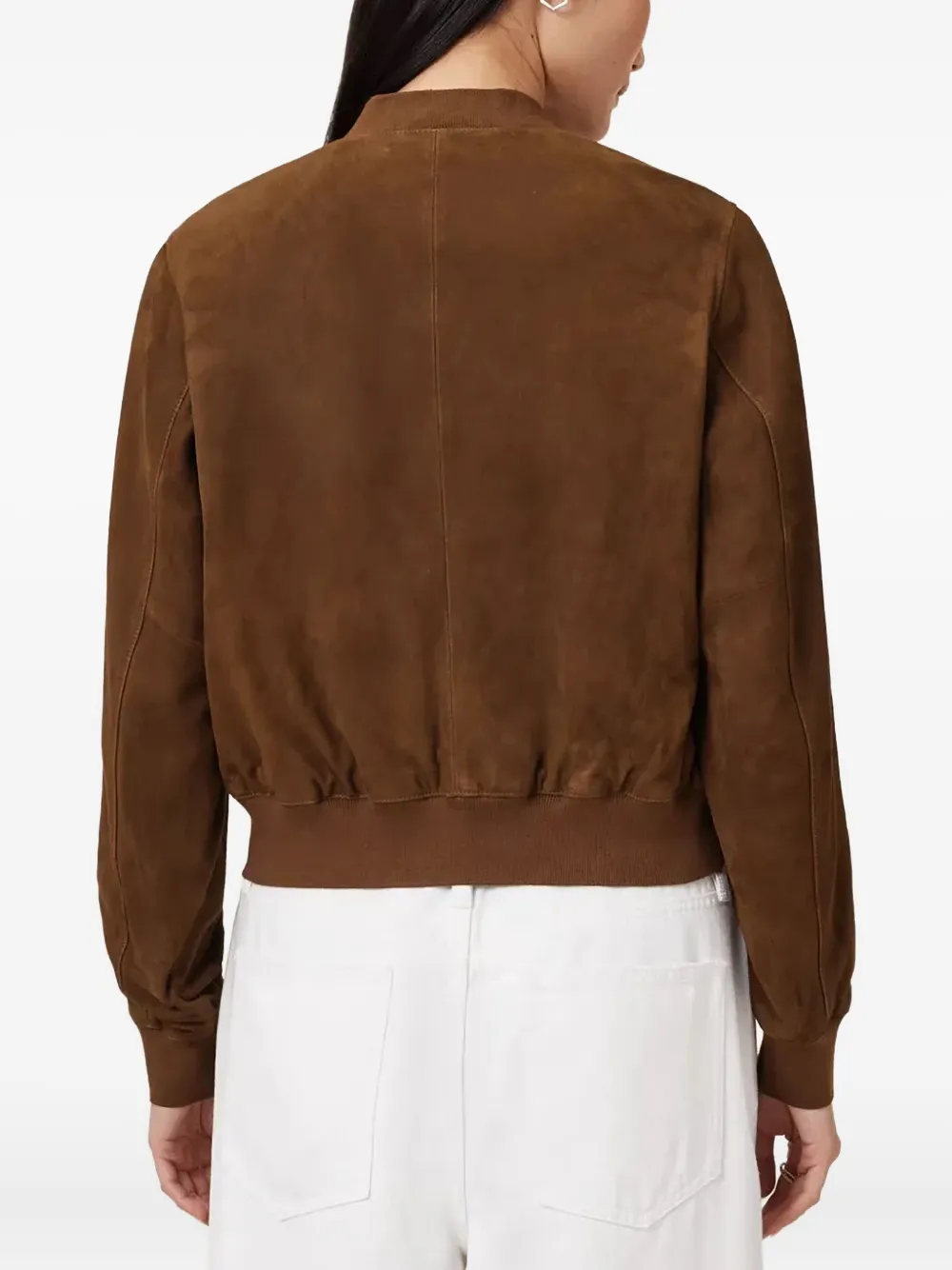 AllSaints Suède leren jack met rits Bruin