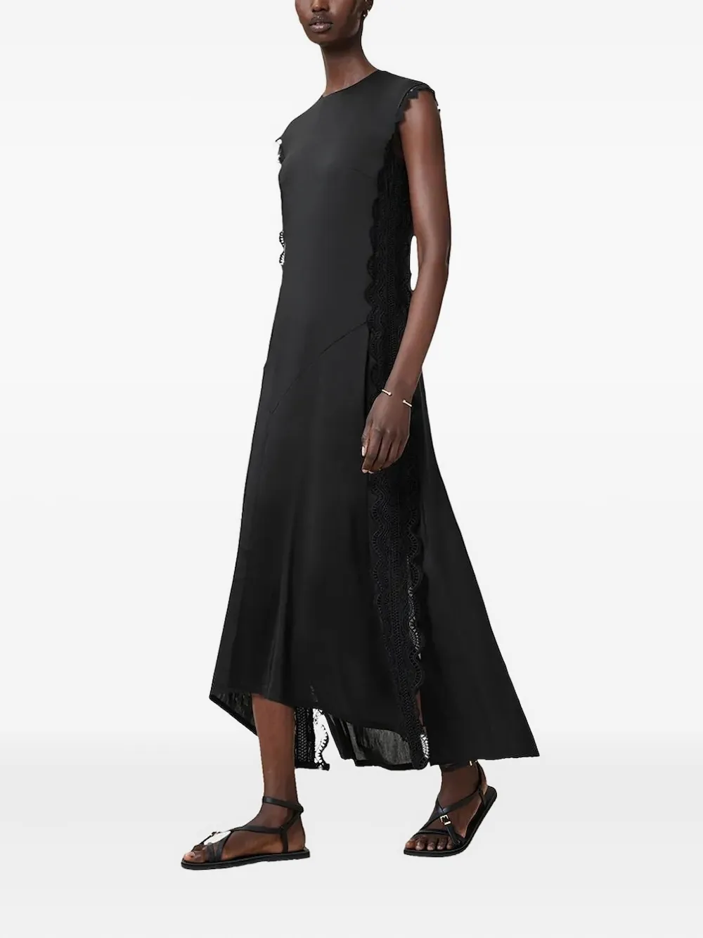AllSaints lace-insert asymmetric dress Zwart