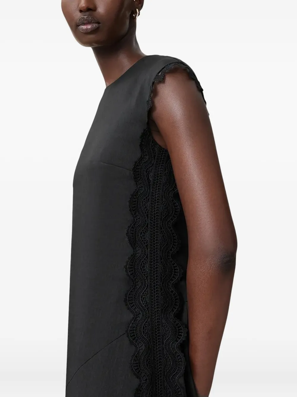 Allsaints Lace-insert Asymmetric Dress In Black