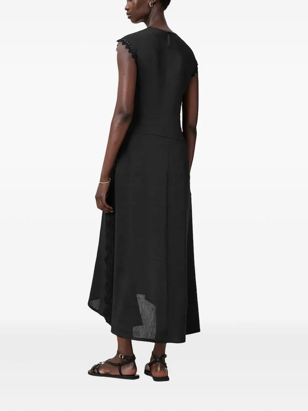 Allsaints Lace-insert Asymmetric Dress In Black