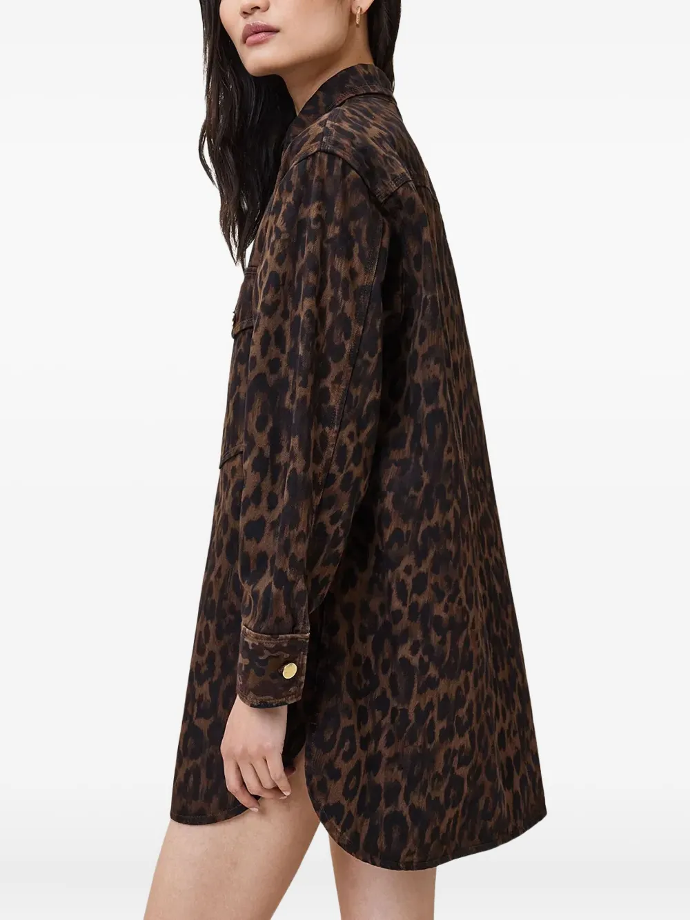 AllSaints Faye mini-blousejurk met luipaardprint Bruin