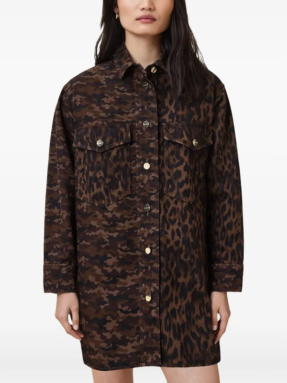 AllSaints Faye leopard-print mini shirt dress - ブラウン AllSaints Faye leopard-print mini shirt dress - ブラウン