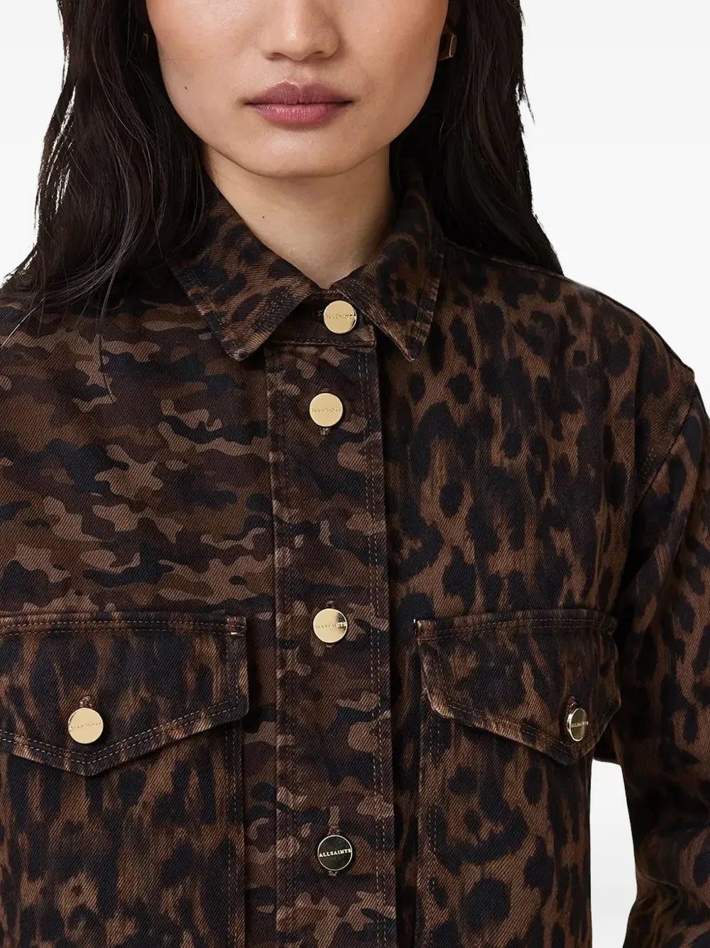 AllSaints Faye mini-blousejurk met luipaardprint Bruin