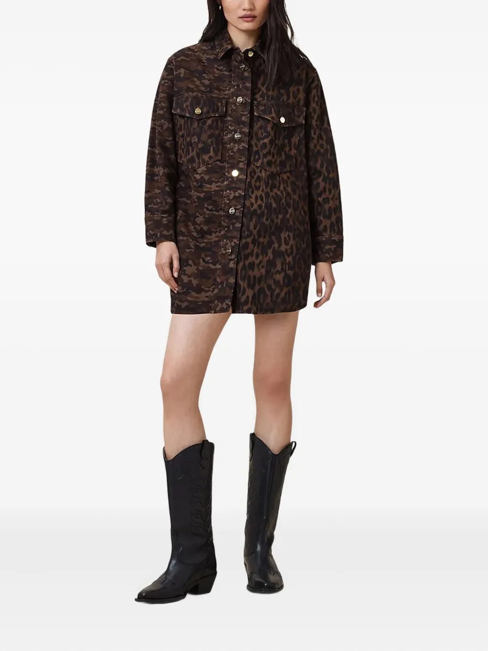 AllSaints Faye mini-blousejurk met luipaardprint - Bruin