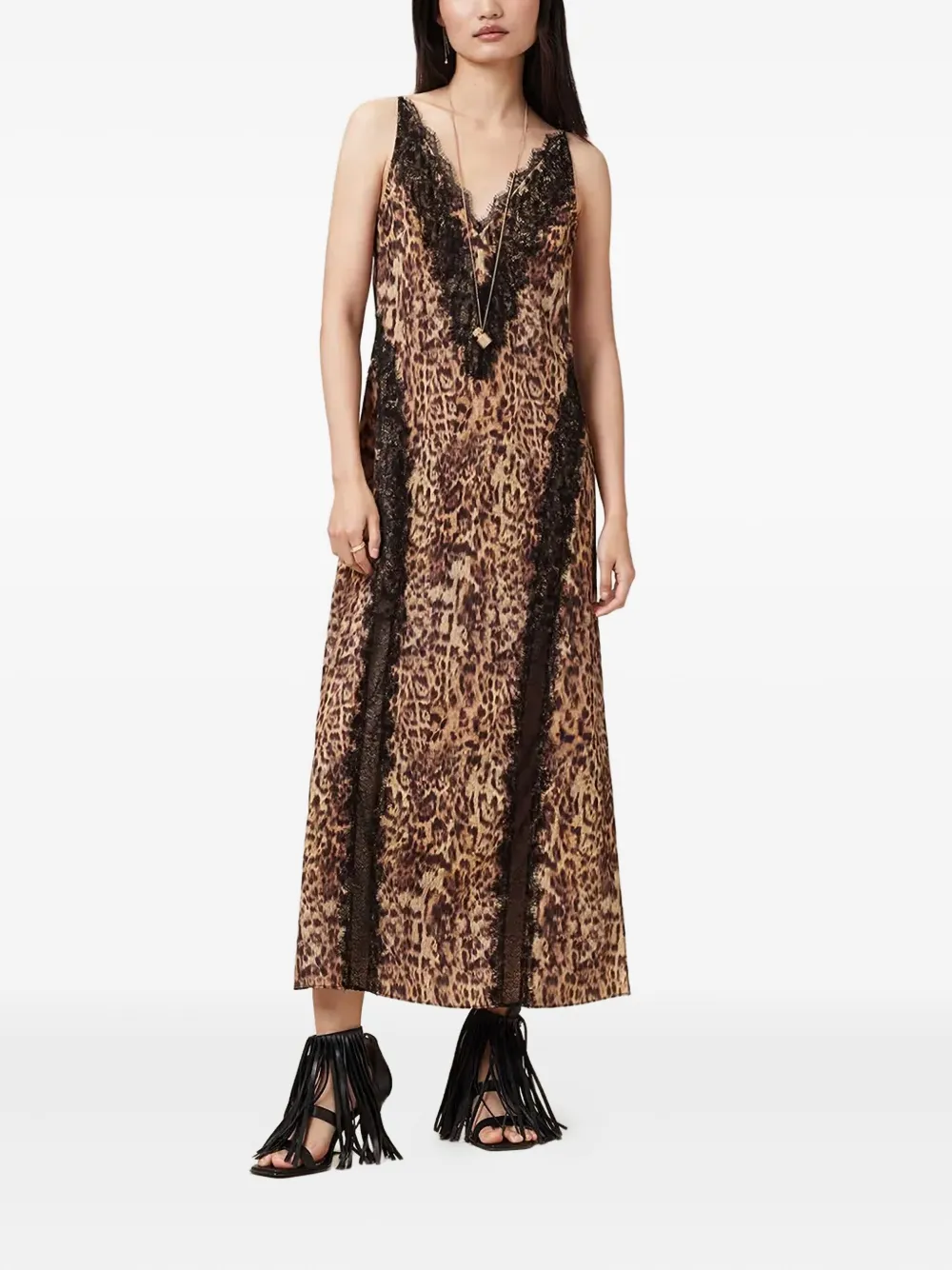 AllSaints Melia maxi-jurk met luipaardprint Bruin