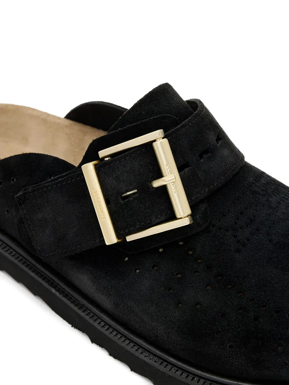 AllSaints buckle-fastening perforated slides Black