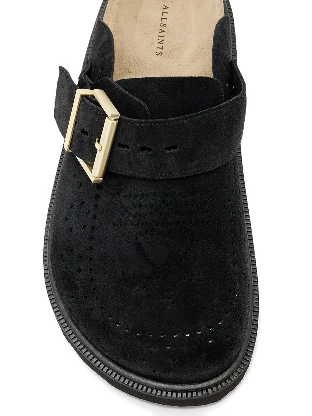 AllSaints buckle-fastening perforated slides Black