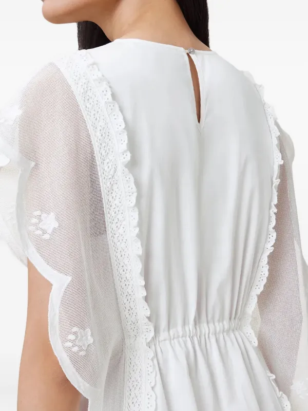 AllSaints Ola lace-insert Ruffled Midi Dress | White | FARFETCH