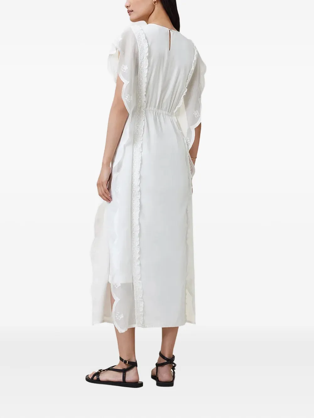 AllSaints Ola lace-insert ruffled midi dress - Wit