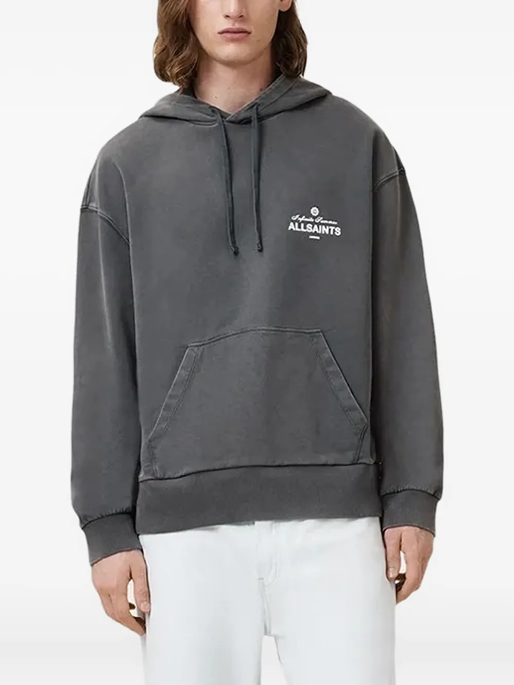 AllSaints logo-print hoodie | Grey | Image 1