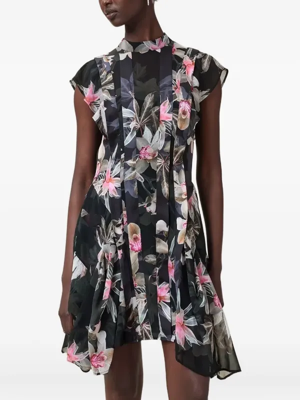 AllSaints floral-print Pleated Dress | Black | FARFETCH ID