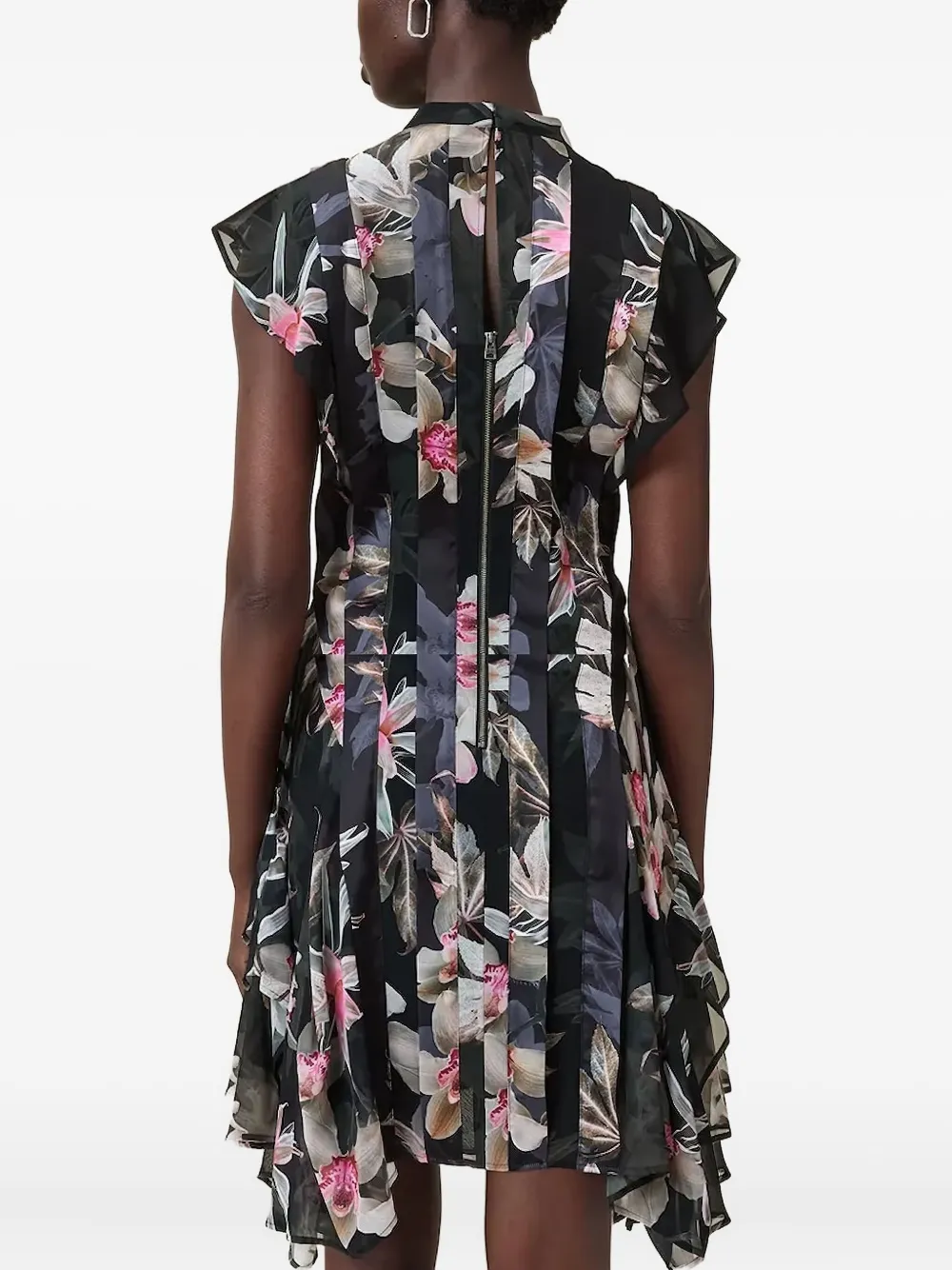 AllSaints Geplooide jurk met bloemenprint Zwart