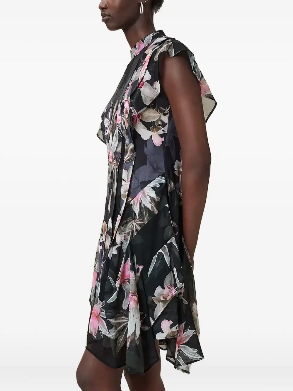 AllSaints Geplooide jurk met bloemenprint Zwart