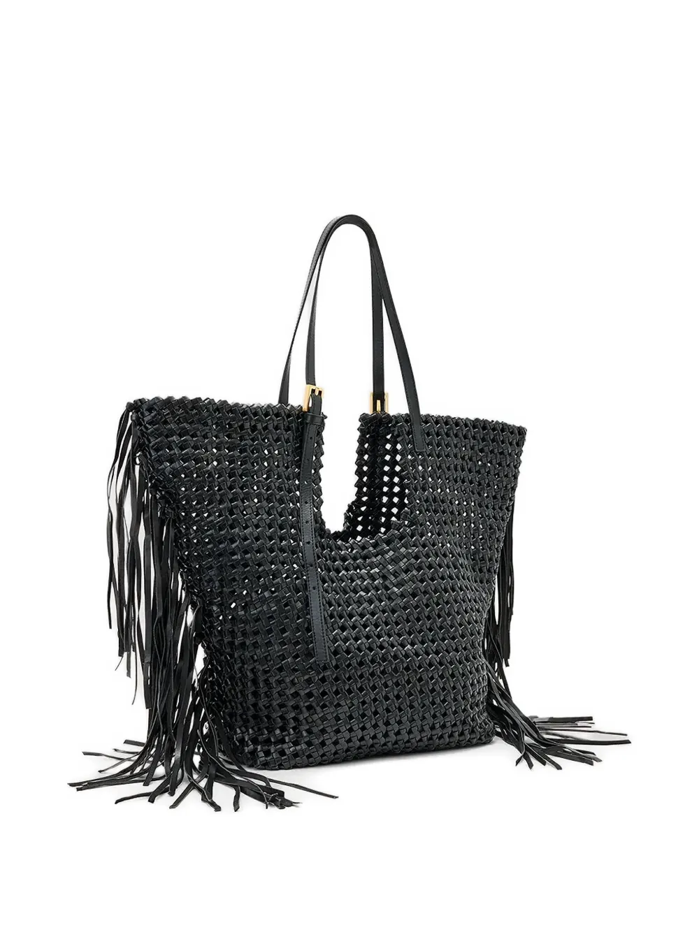 AllSaints woven leather fringe tote bag - Zwart