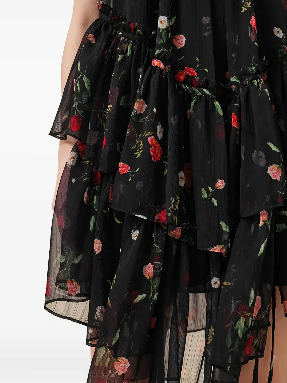 AllSaints Asymmetrische jurk met ruches en bloemenprint Zwart