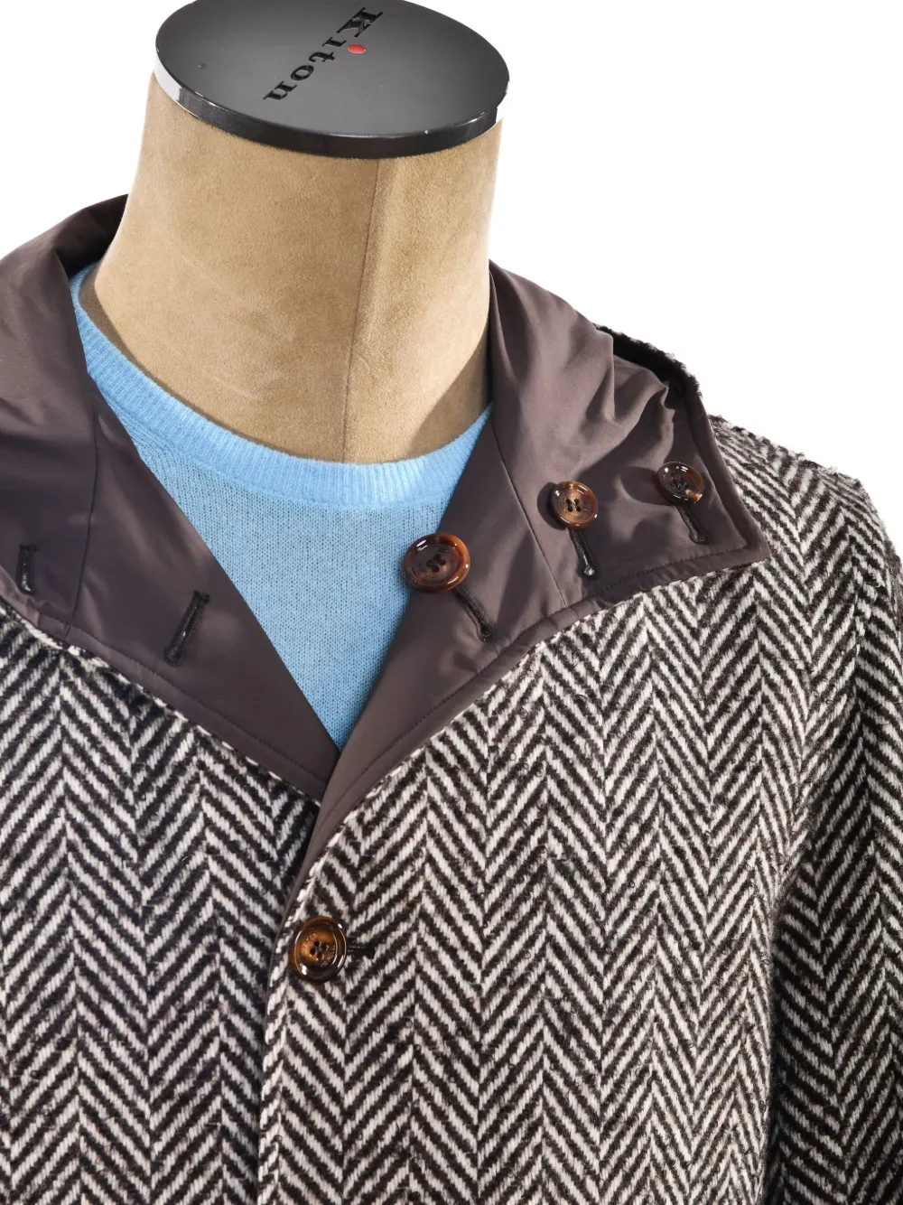 Kiton herringbone hooded jacket Bruin