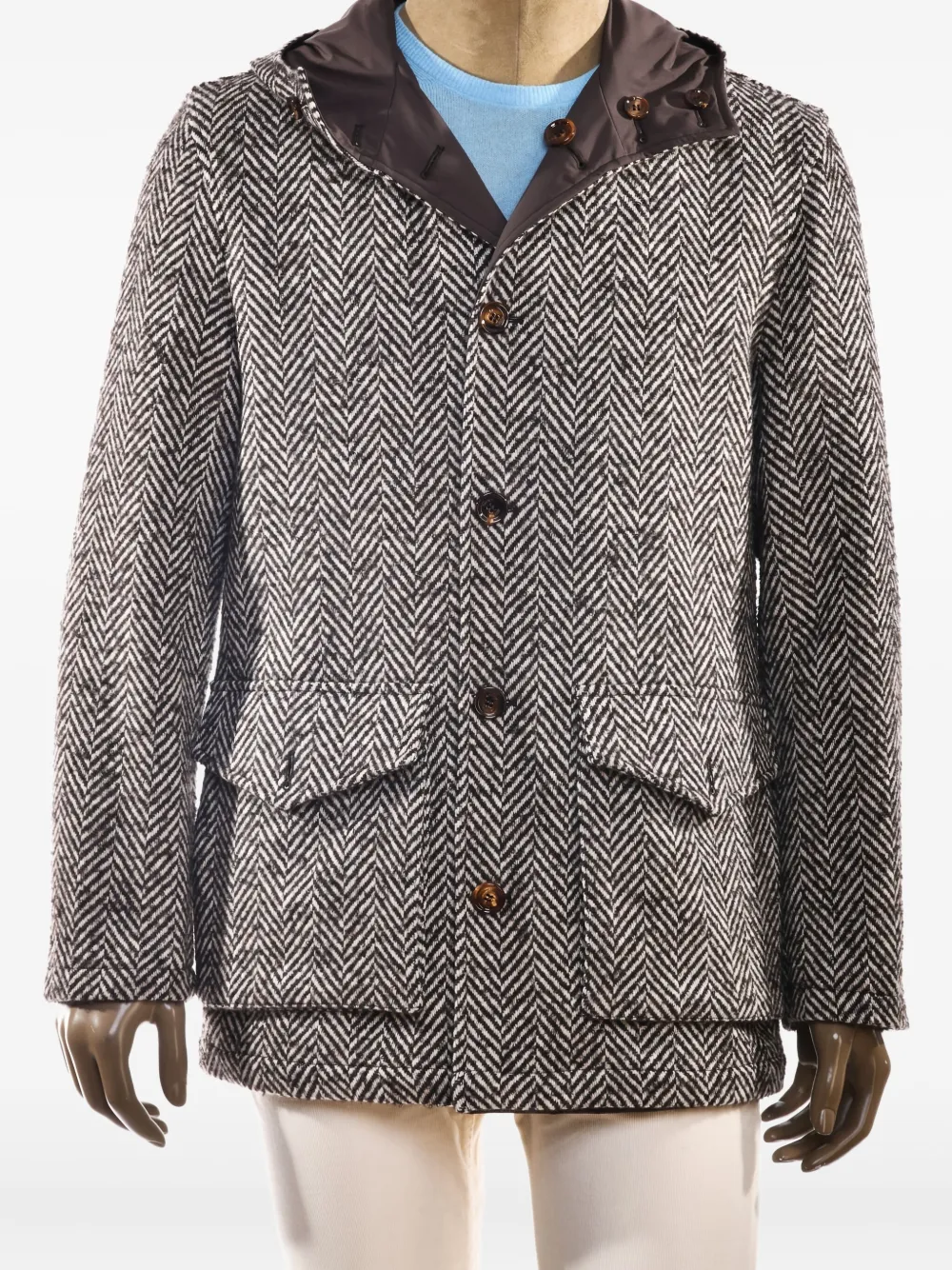 Kiton herringbone hooded jacket Bruin