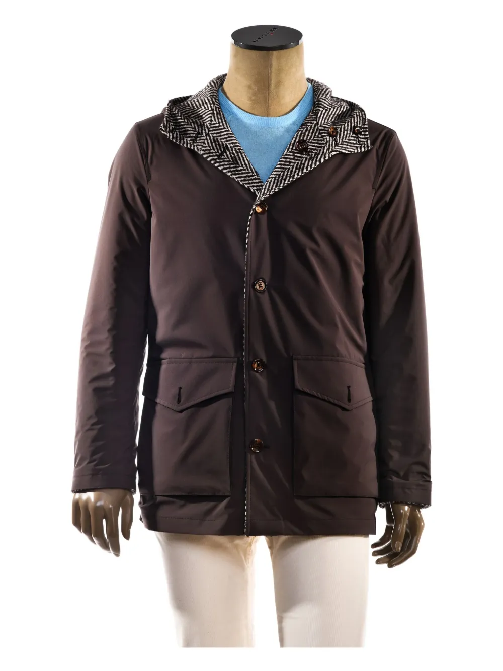 Kiton herringbone hooded jacket Bruin
