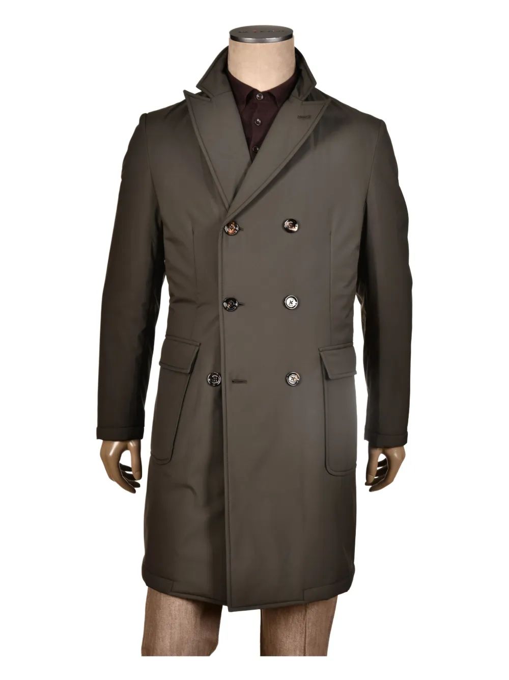 Kiton Trenchcoat met dubbele rij knopen en opgestikte zak Bruin