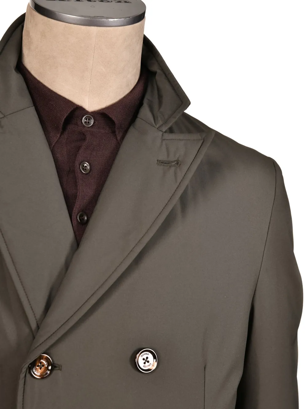 Kiton Trenchcoat met dubbele rij knopen en opgestikte zak Bruin