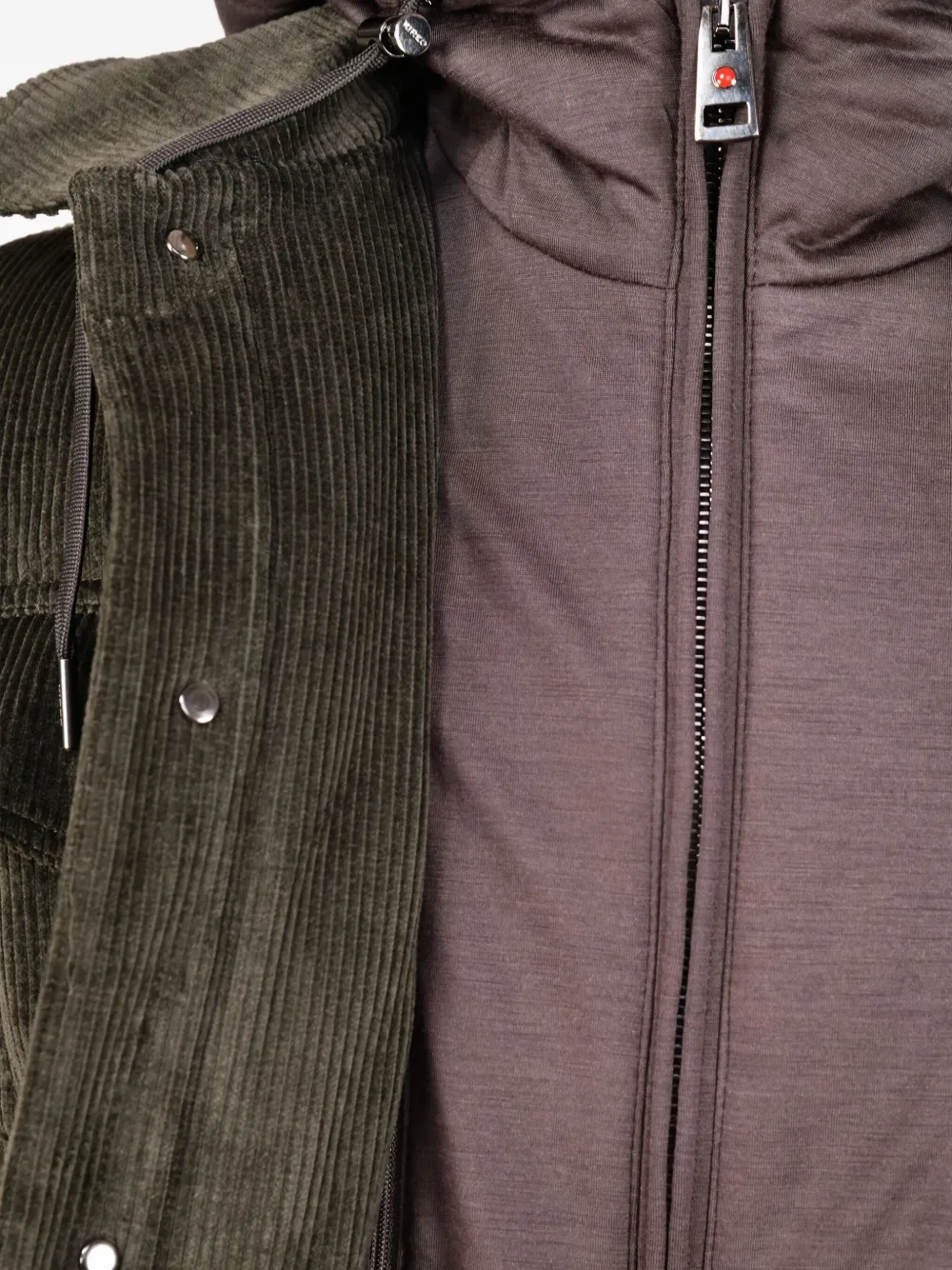Kiton Ribfluwelen jas met afneembare capuchon Groen