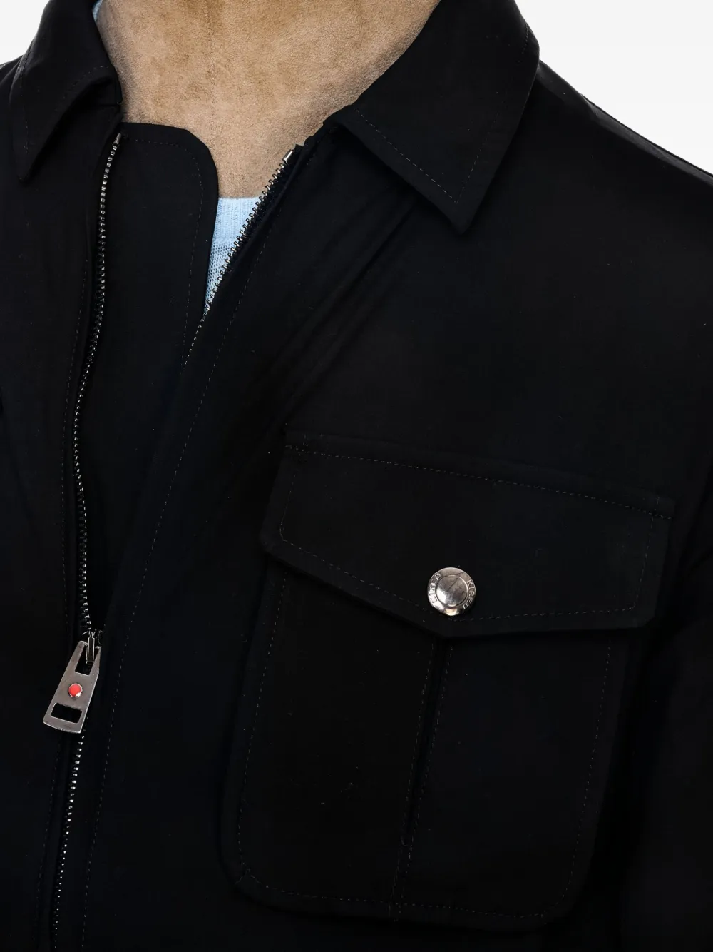 Kiton Lino shirtjack met klepzak en rits Zwart
