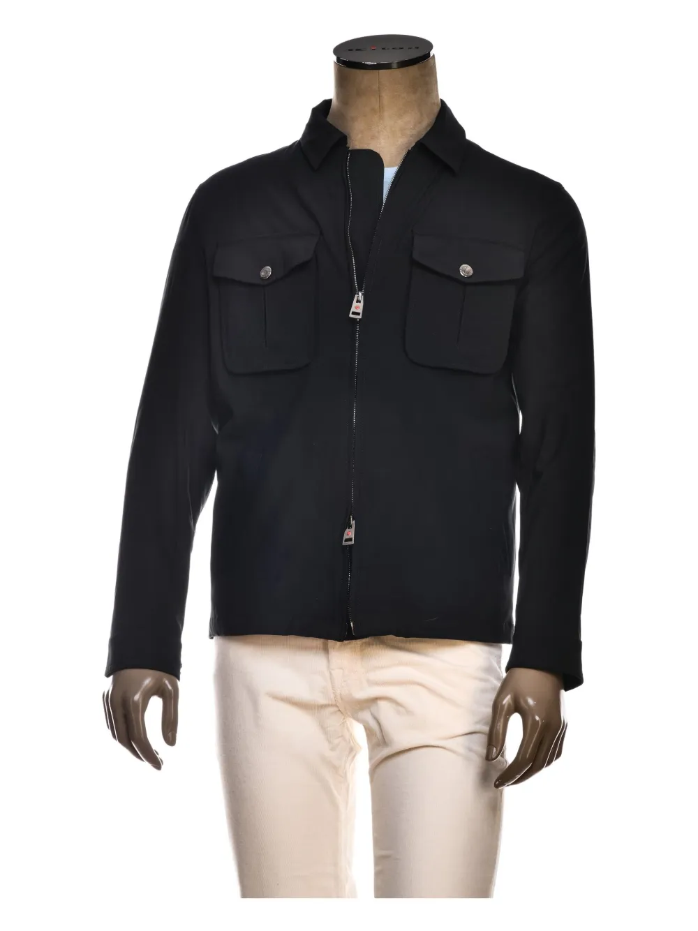 Kiton Lino shirtjack met klepzak en rits Zwart