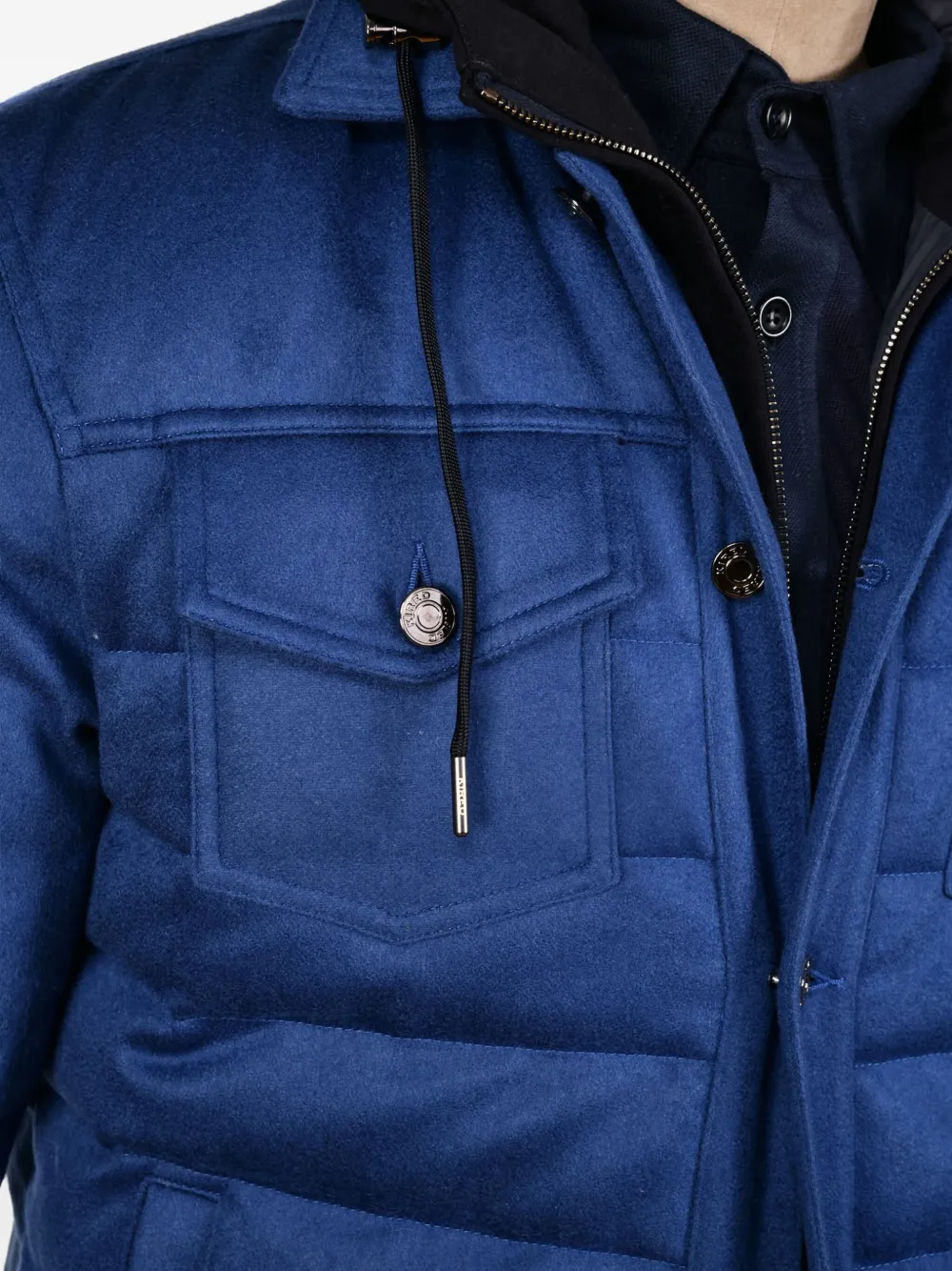 Kiton Gewatteerde jas met afneembare capuchon Blauw