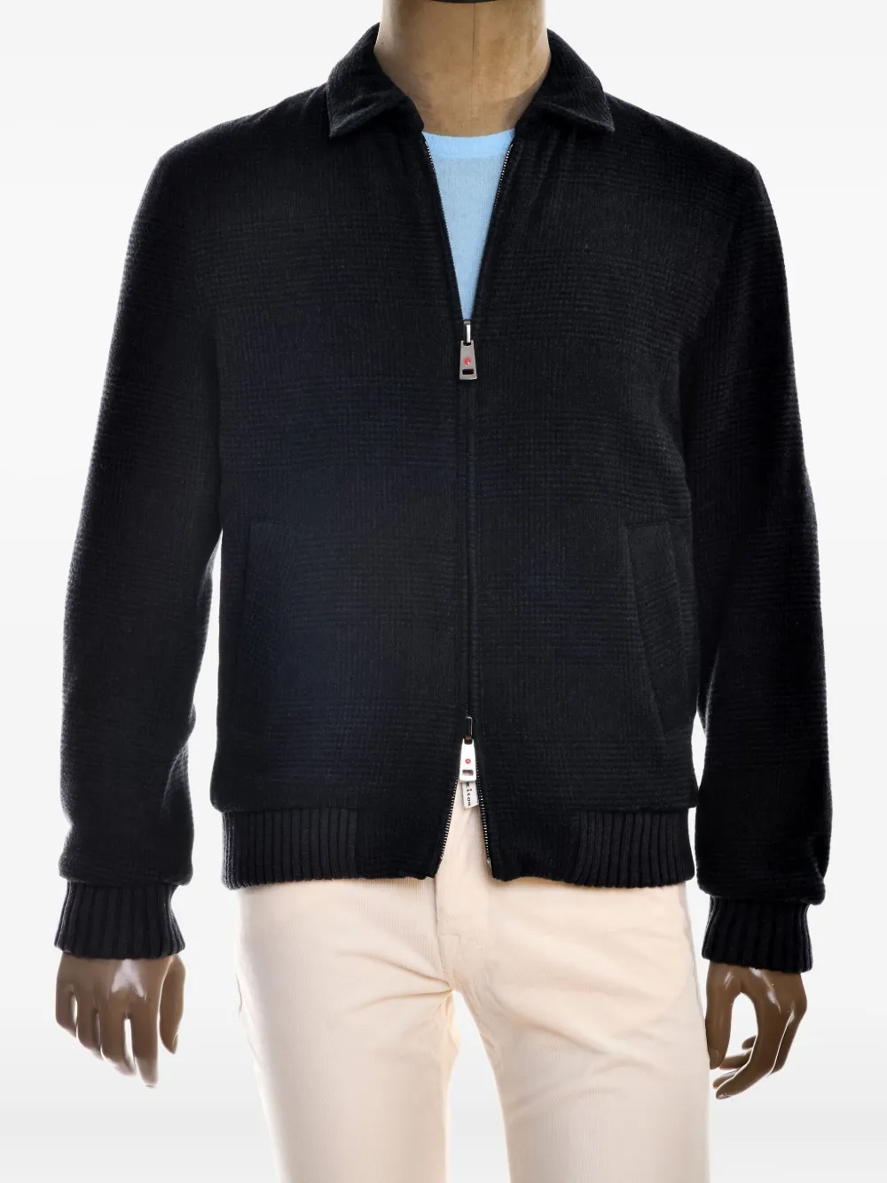Kiton Kired geruit kasjmier jack Blauw