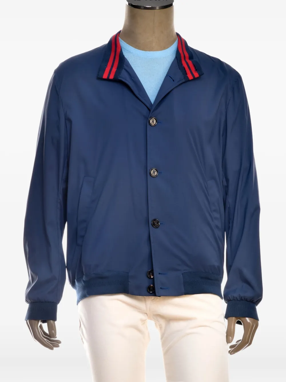 Kiton Kired Igor buttoned ribbed-collar jacket Blauw