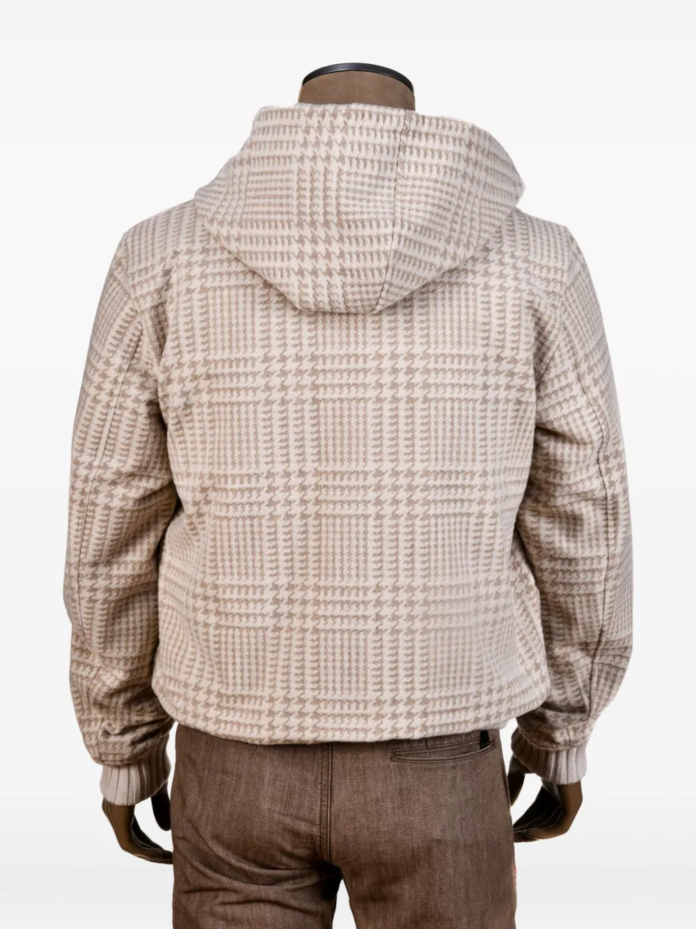 Kiton Kired jack met capuchon en pied-de-poule print Beige
