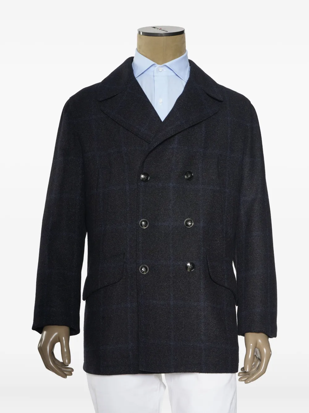 Kiton windowpane double-breasted jacket Zwart