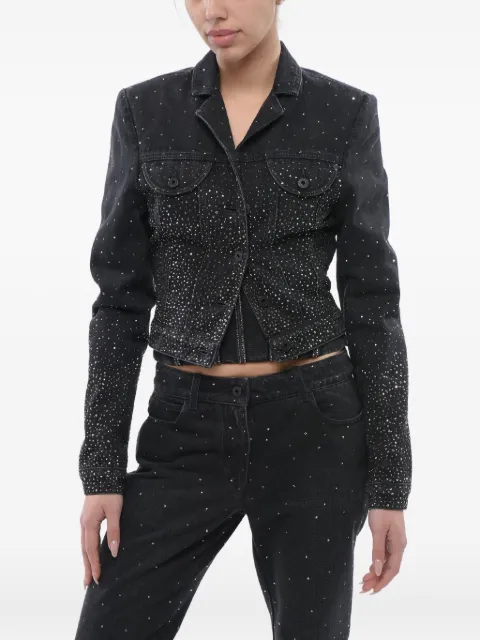 Off-White rhinestone-embellished cropped denim jacket