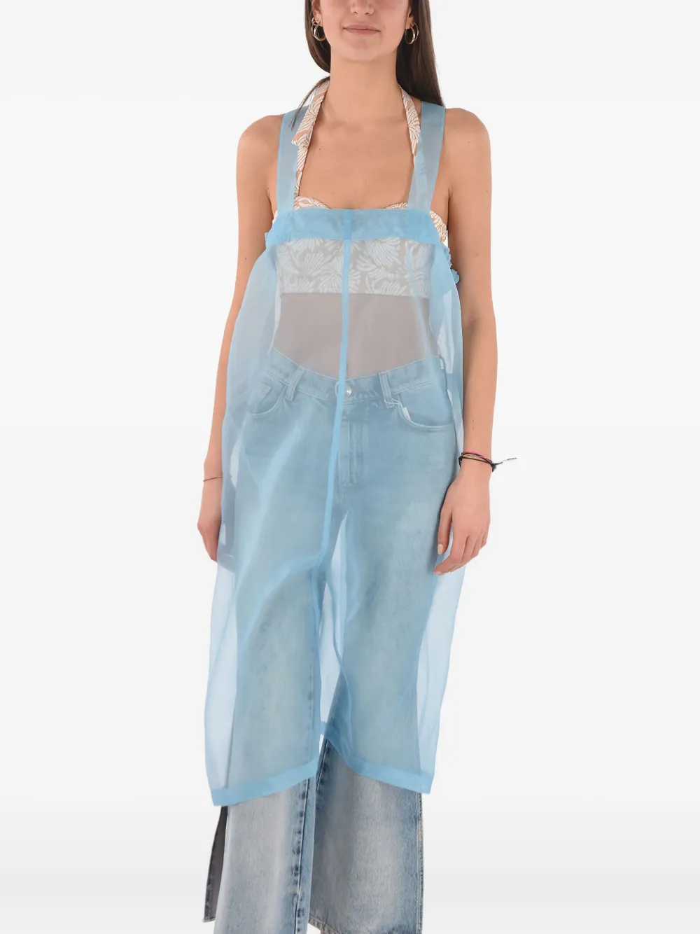 Maison Margiela Abito midi smanicato semi trasparente - Blu